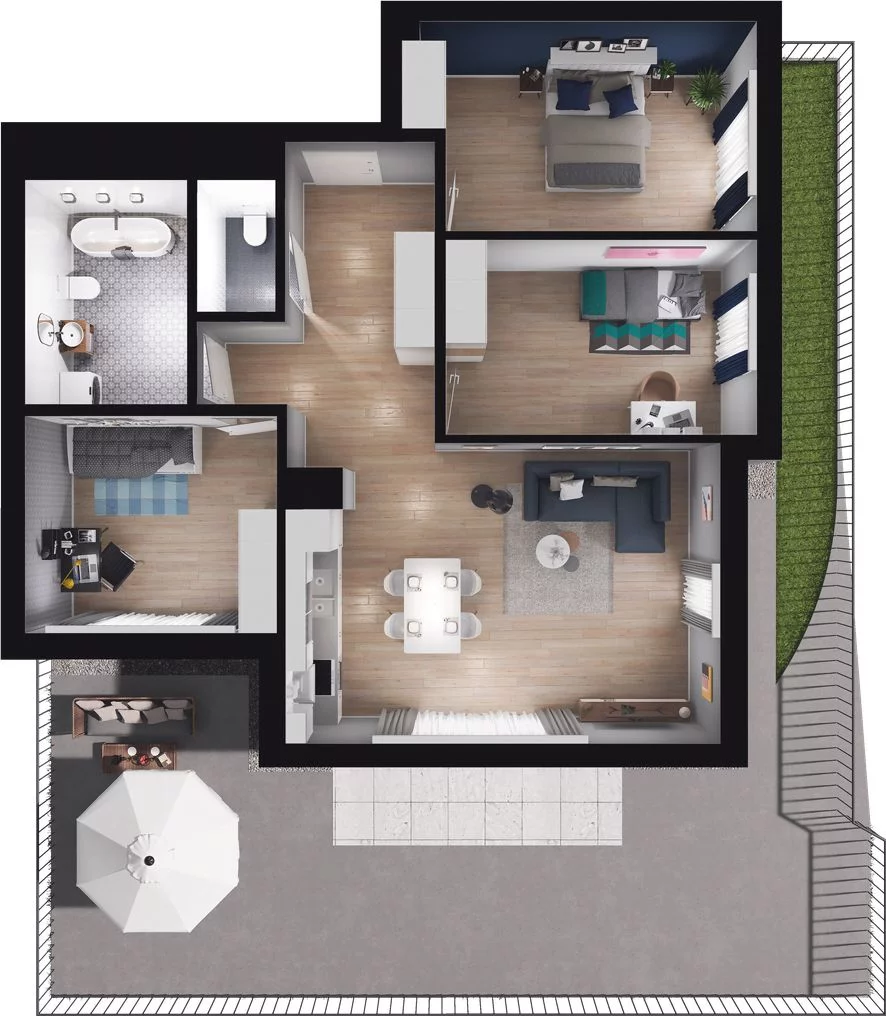4 pokoje, mieszkanie 85,67 m², parter, oferta nr SZ/B/3/7, Sokółka Zielenisz, Gdynia, Chwarzno-Wiczlino, ul. bpa Baranauskasa