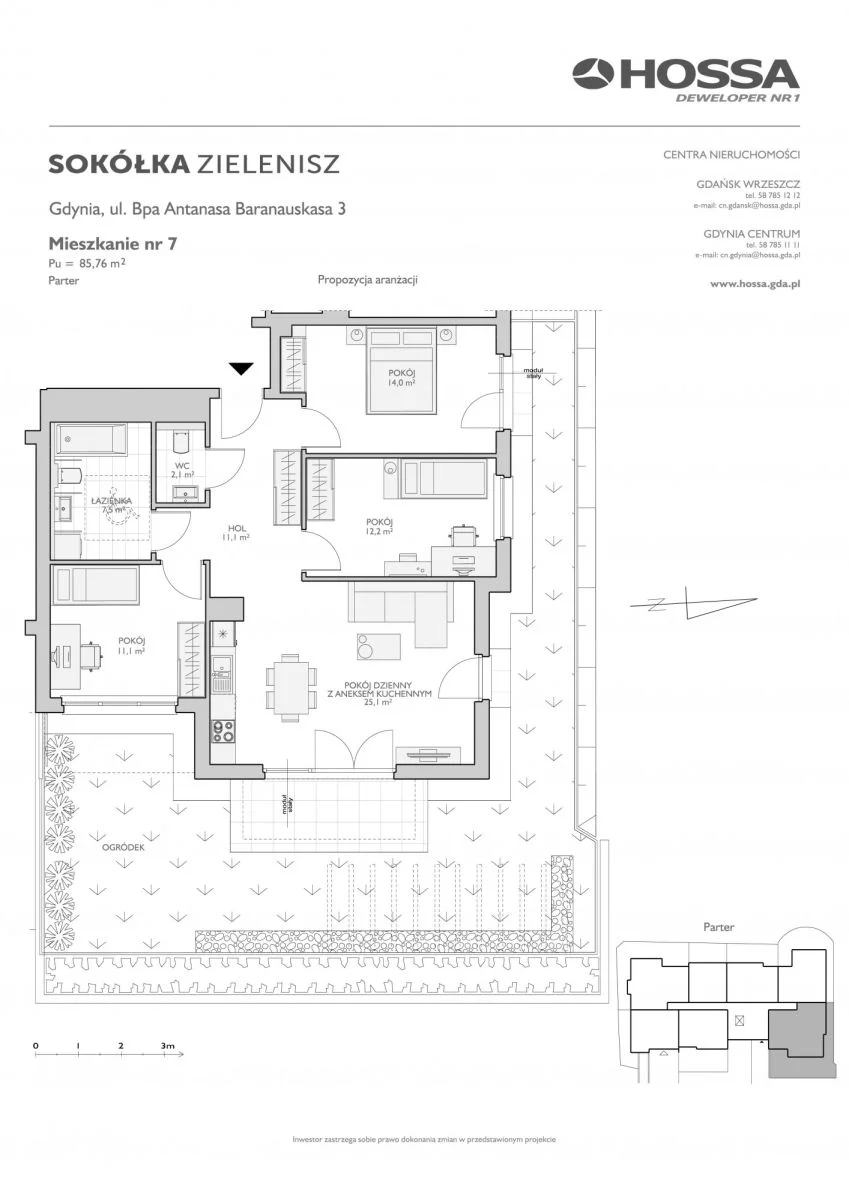 4 pokoje, mieszkanie 85,67 m², parter, oferta nr SZ/B/3/7, Sokółka Zielenisz, Gdynia, Chwarzno-Wiczlino, ul. bpa Baranauskasa