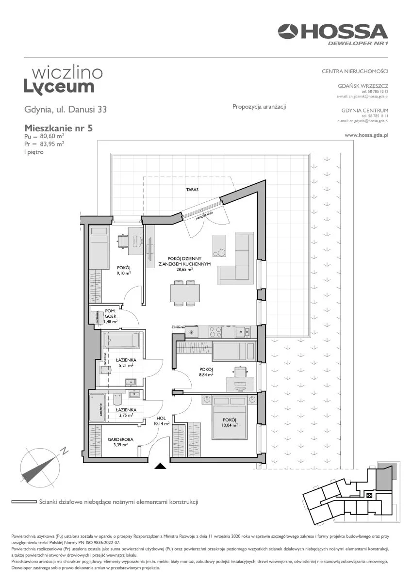4 pokoje, mieszkanie 83,95 m², piętro 1, oferta nr WL/D33/5, Wiczlino Lyceum, Gdynia, Chwarzno-Wiczlino, Wiczlino, ul. Danusi 31 