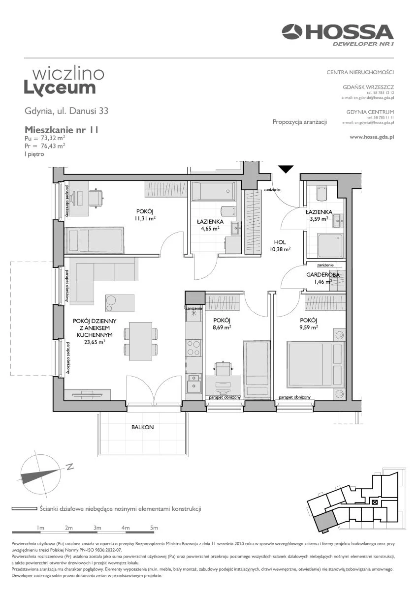4 pokoje, mieszkanie 76,43 m², piętro 1, oferta nr WL/D33/11, Wiczlino Lyceum, Gdynia, Chwarzno-Wiczlino, Wiczlino, ul. Danusi 31 