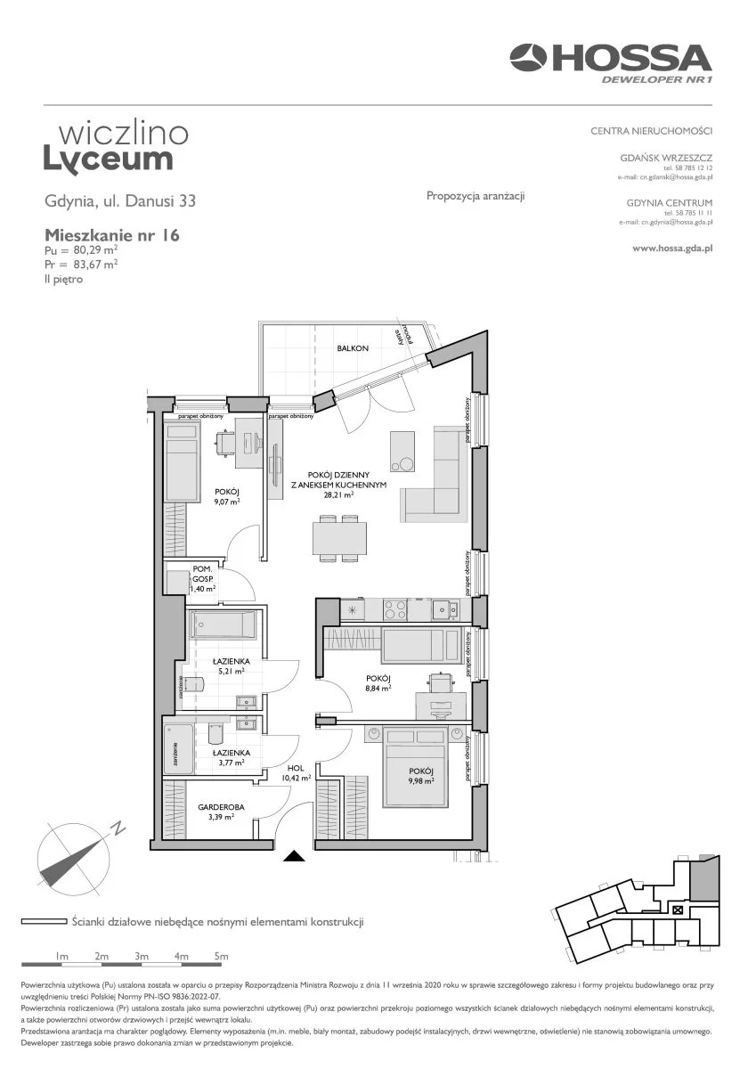 4 pokoje, mieszkanie 83,67 m², piętro 2, oferta nr WL/D33/16, Wiczlino Lyceum, Gdynia, Chwarzno-Wiczlino, Wiczlino, ul. Danusi 31 