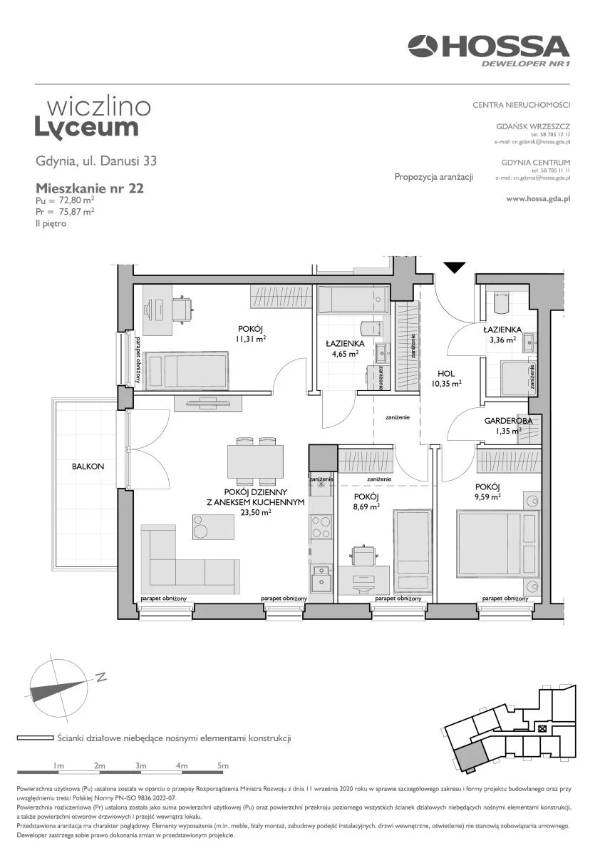 4 pokoje, mieszkanie 75,87 m², piętro 2, oferta nr WL/D33/22, Wiczlino Lyceum, Gdynia, Chwarzno-Wiczlino, Wiczlino, ul. Danusi 31 