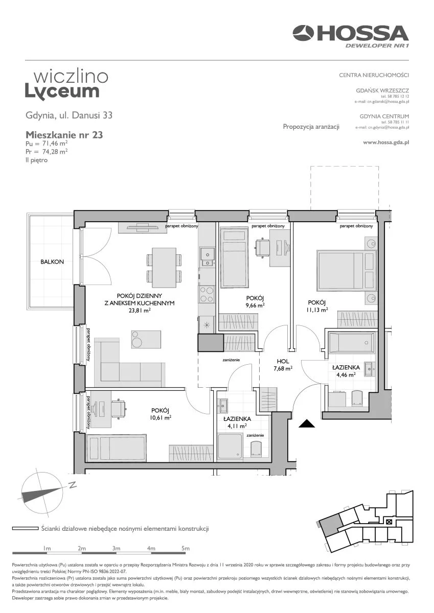 4 pokoje, mieszkanie 74,28 m², piętro 2, oferta nr WL/D33/23, Wiczlino Lyceum, Gdynia, Chwarzno-Wiczlino, Wiczlino, ul. Danusi 31 