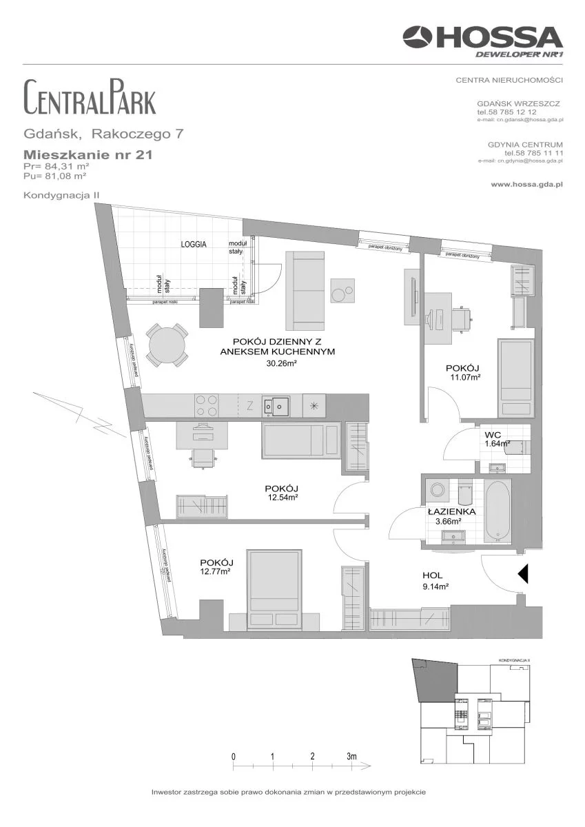 4 pokoje, mieszkanie 84,31 m², piętro 2, oferta nr CP/R7/21, Centralpark, Gdańsk, Piecki-Migowo, Morena, ul. Franciszka Rakoczego