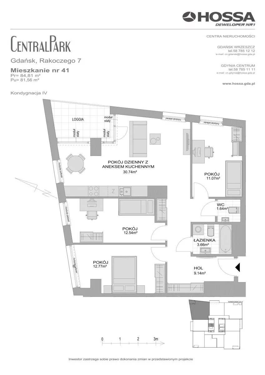 4 pokoje, mieszkanie 84,81 m², piętro 4, oferta nr CP/R7/41, Centralpark, Gdańsk, Piecki-Migowo, Morena, ul. Franciszka Rakoczego
