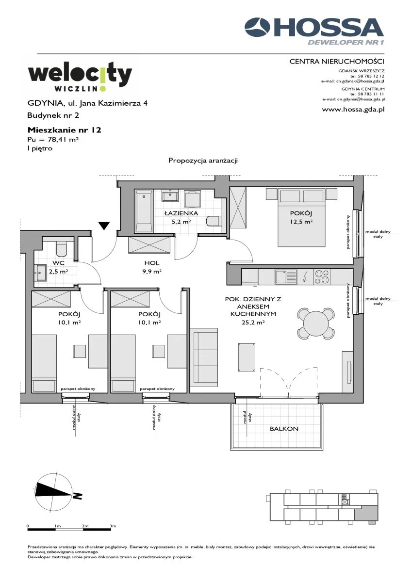 4 pokoje, mieszkanie 78,41 m², piętro 1, oferta nr W/2/12, Welocity Wiczlino, Gdynia, Chwarzno-Wiczlino, ul. Jana Kazimierza