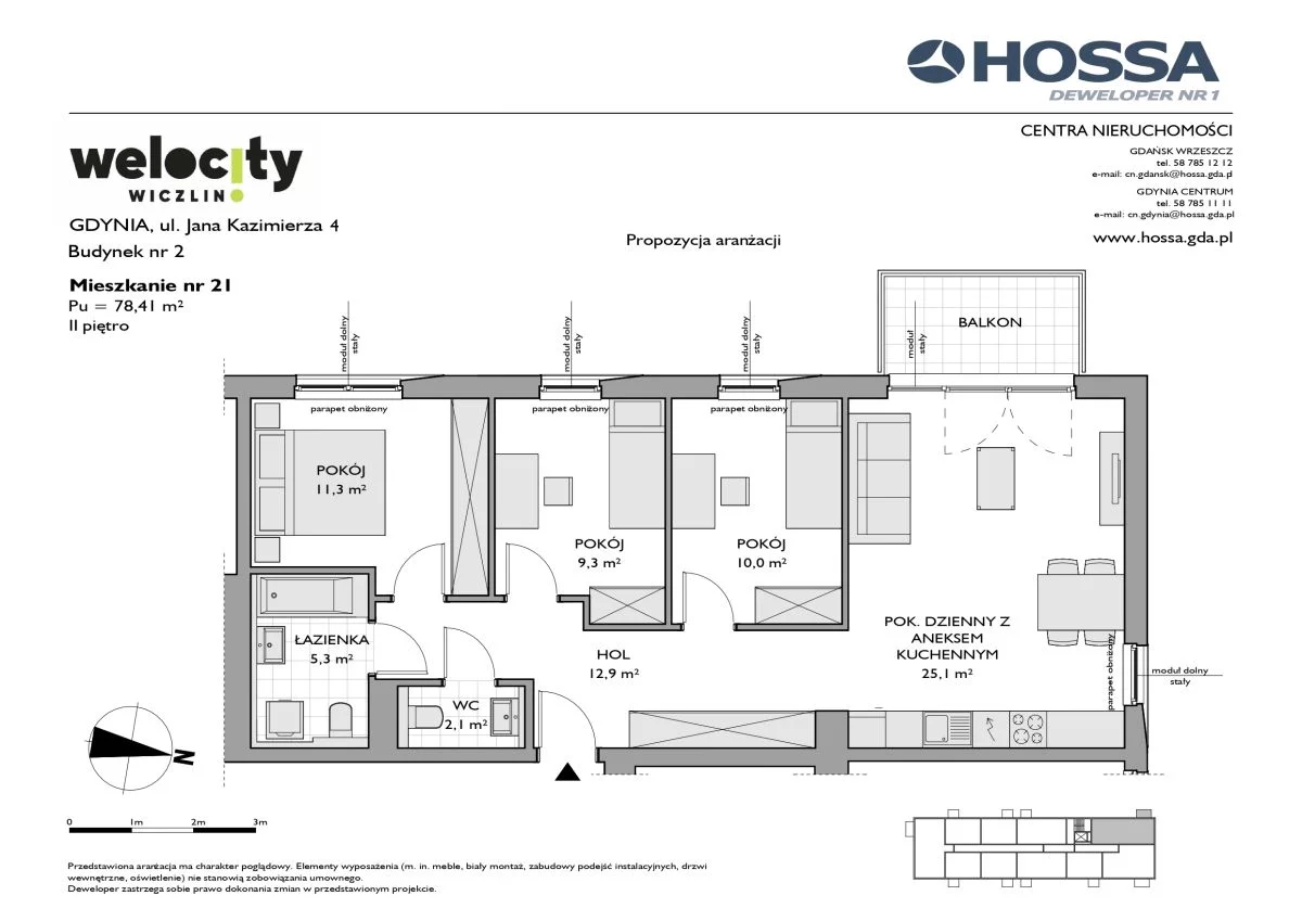 4 pokoje, mieszkanie 78,63 m², piętro 2, oferta nr W/2/21, Welocity Wiczlino, Gdynia, Chwarzno-Wiczlino, ul. Jana Kazimierza