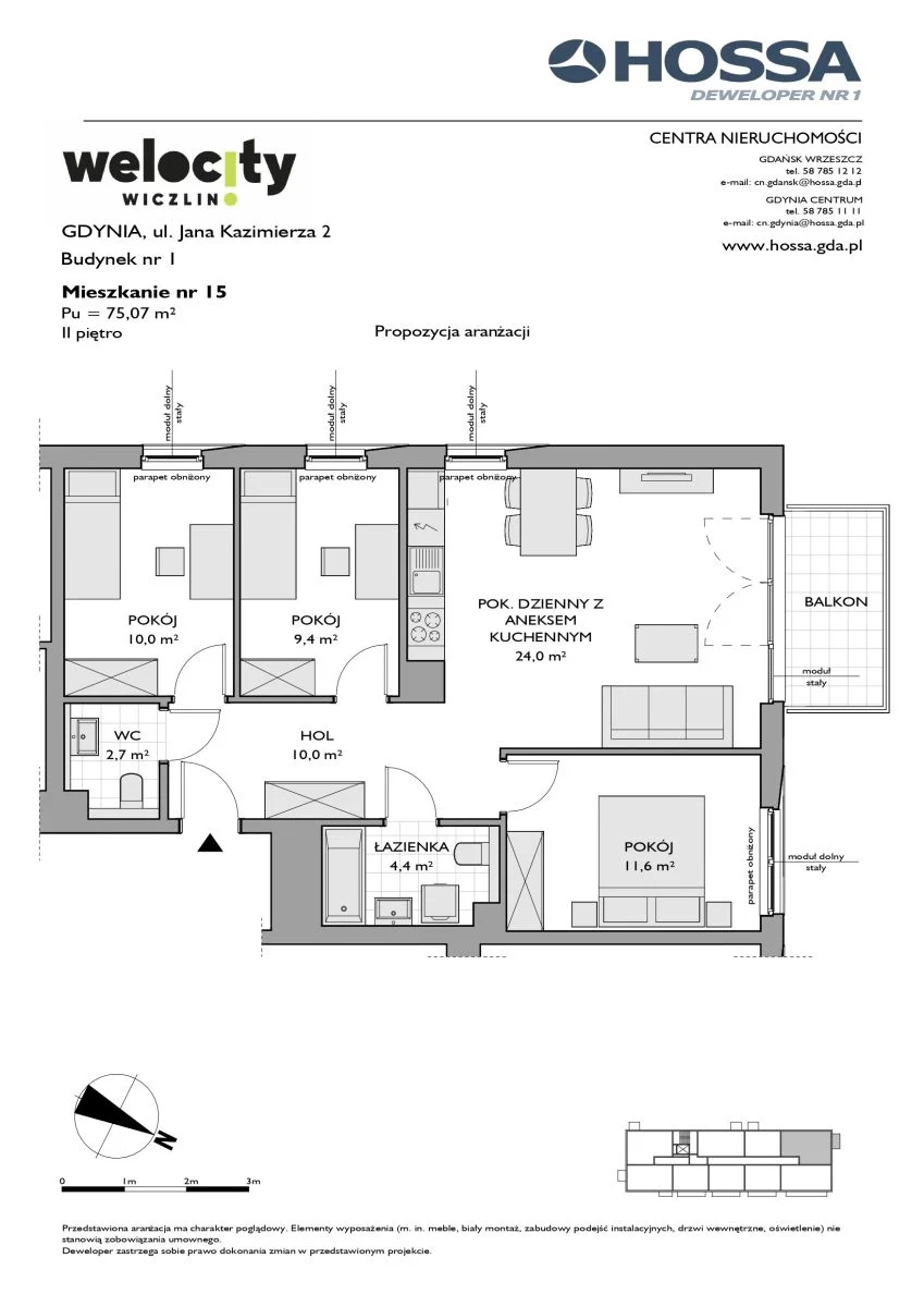 Mieszkanie 75,07 m², piętro 2, oferta nr W/1/15, Welocity Wiczlino, Gdynia, Chwarzno-Wiczlino, ul. Jana Kazimierza