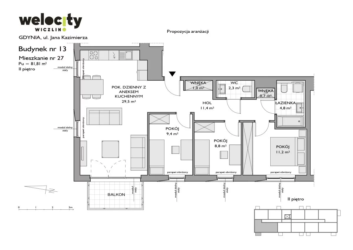Mieszkanie 81,81 m², piętro 2, oferta nr W/13/27, Welocity Wiczlino, Gdynia, Chwarzno-Wiczlino, ul. Jana Kazimierza