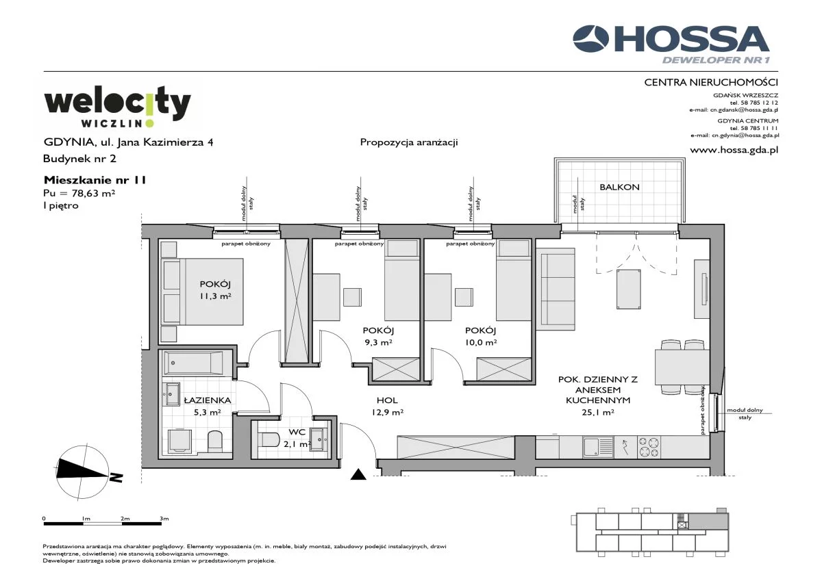 Mieszkanie 78,63 m², piętro 1, oferta nr W/2/11, Welocity Wiczlino, Gdynia, Chwarzno-Wiczlino, ul. Jana Kazimierza