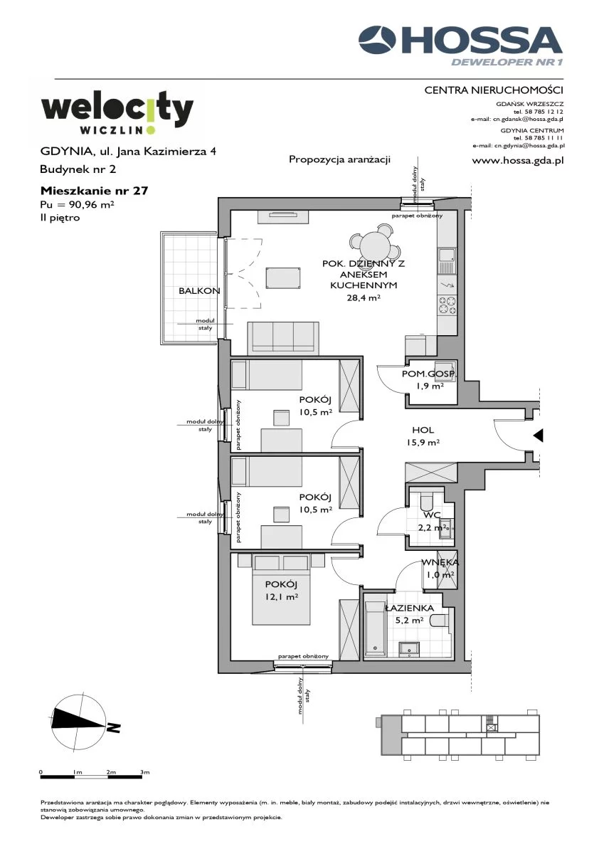 Mieszkanie 90,96 m², piętro 2, oferta nr W/2/27, Welocity Wiczlino, Gdynia, Chwarzno-Wiczlino, ul. Jana Kazimierza