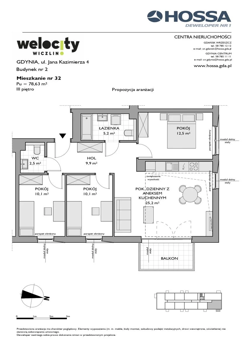 Mieszkanie 78,41 m², piętro 3, oferta nr W/2/32, Welocity Wiczlino, Gdynia, Chwarzno-Wiczlino, ul. Jana Kazimierza