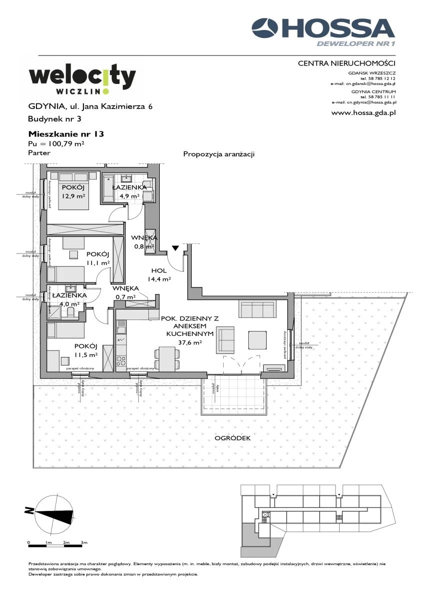 Mieszkanie 100,79 m², parter, oferta nr W/3/13, Welocity Wiczlino, Gdynia, Chwarzno-Wiczlino, ul. Jana Kazimierza