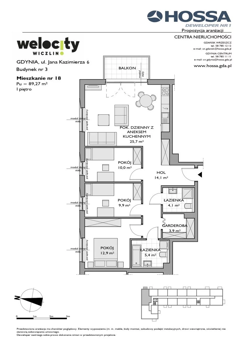 Mieszkanie 89,27 m², piętro 1, oferta nr W/3/18, Welocity Wiczlino, Gdynia, Chwarzno-Wiczlino, ul. Jana Kazimierza