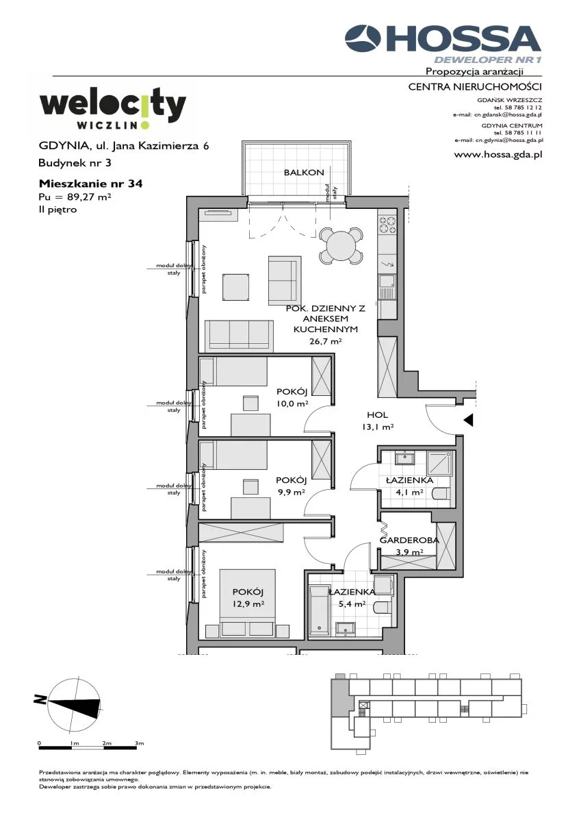 Mieszkanie 89,27 m², piętro 2, oferta nr W/3/34, Welocity Wiczlino, Gdynia, Chwarzno-Wiczlino, ul. Jana Kazimierza