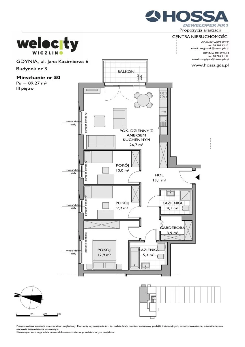 Mieszkanie 89,27 m², piętro 3, oferta nr W/3/50, Welocity Wiczlino, Gdynia, Chwarzno-Wiczlino, ul. Jana Kazimierza