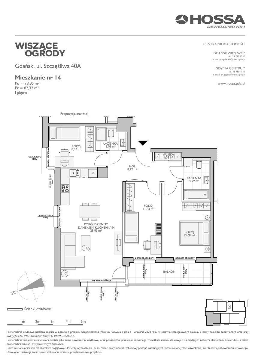 4 pokoje, mieszkanie 82,32 m², piętro 1, oferta nr WO/B3/14, Wiszące Ogrody, Gdańsk, Jasień, Kiełpinek, ul. Przytulna