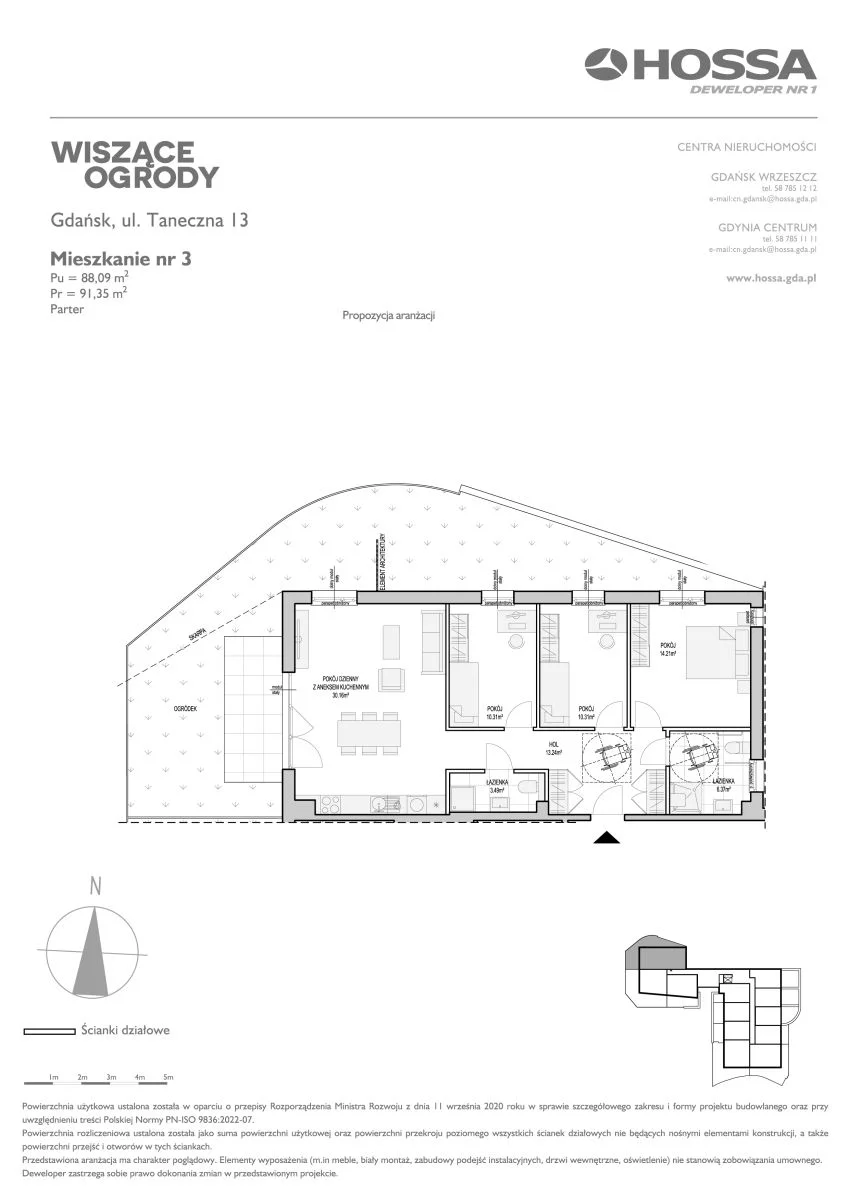 4 pokoje, mieszkanie 91,35 m², parter, oferta nr WO/T/13/3, Wiszące Ogrody, Gdańsk, Jasień, Kiełpinek, ul. Przytulna