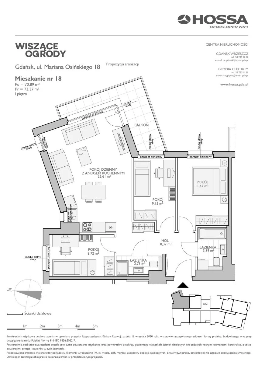 4 pokoje, mieszkanie 73,37 m², piętro 1, oferta nr WO/O18/18, Wiszące Ogrody, Gdańsk, Jasień, Kiełpinek, ul. Przytulna