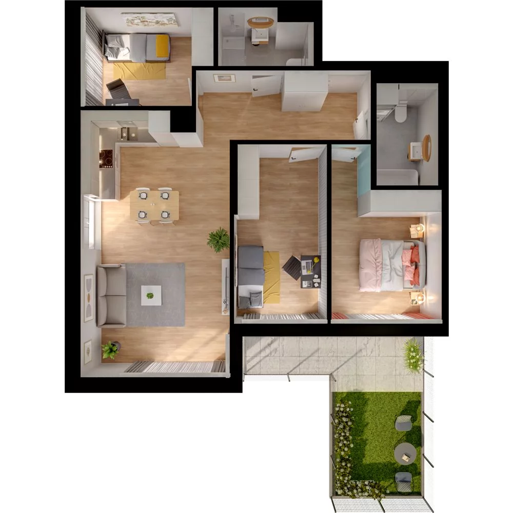 4 pokoje, mieszkanie 83,52 m², parter, oferta nr WO/P33/3, Wiszące Ogrody, Gdańsk, Jasień, Kiełpinek, ul. Przytulna