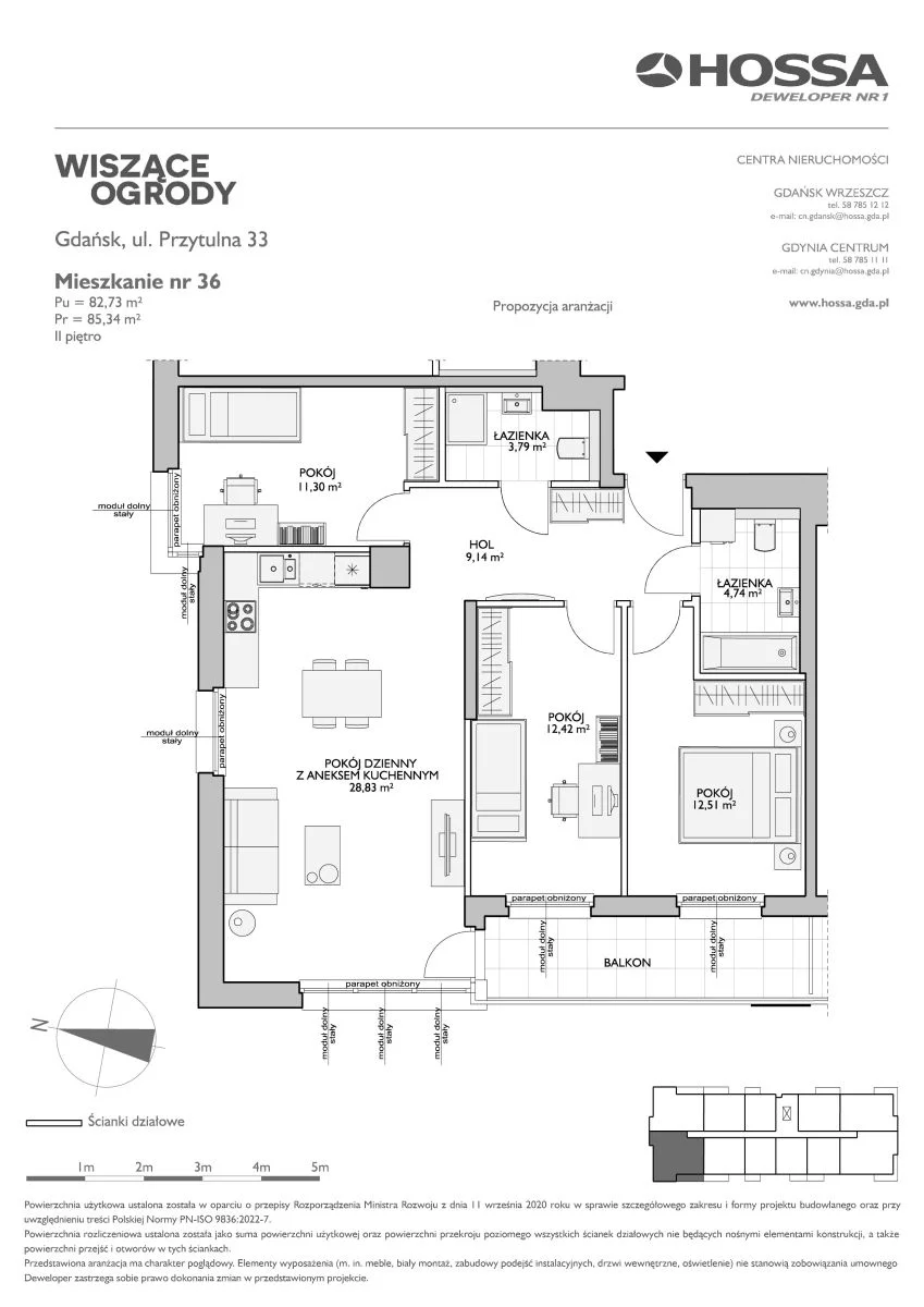 4 pokoje, mieszkanie 85,34 m², piętro 2, oferta nr WO/P33/36, Wiszące Ogrody, Gdańsk, Jasień, Kiełpinek, ul. Przytulna