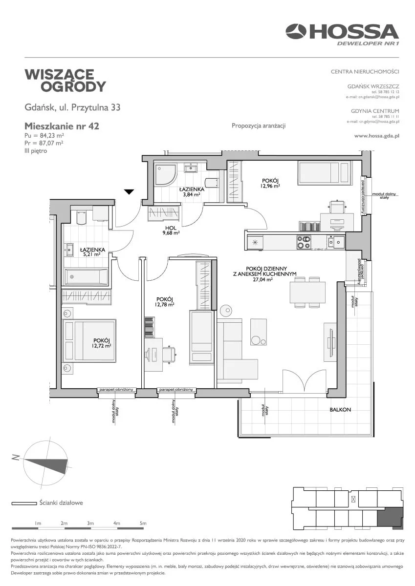 4 pokoje, mieszkanie 87,07 m², piętro 3, oferta nr WO/P33/42, Wiszące Ogrody, Gdańsk, Jasień, Kiełpinek, ul. Przytulna