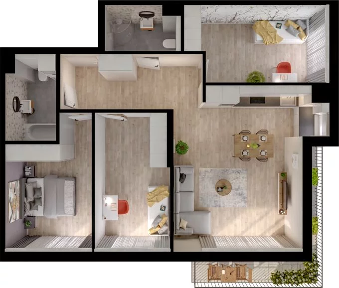 4 pokoje, mieszkanie 87,07 m², piętro 3, oferta nr WO/P33/42, Wiszące Ogrody, Gdańsk, Jasień, Kiełpinek, ul. Przytulna