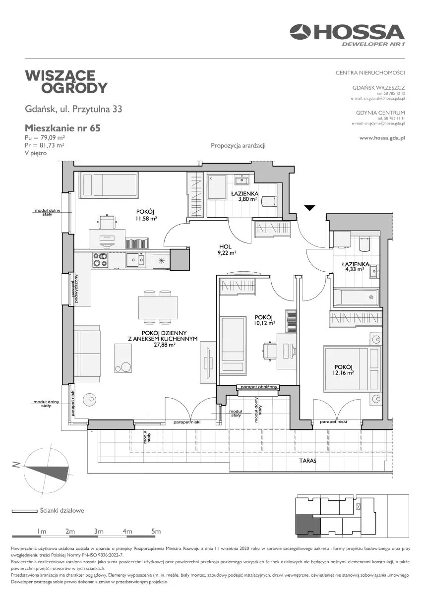 4 pokoje, mieszkanie 81,73 m², piętro 5, oferta nr WO/P33/65, Wiszące Ogrody, Gdańsk, Jasień, Kiełpinek, ul. Przytulna