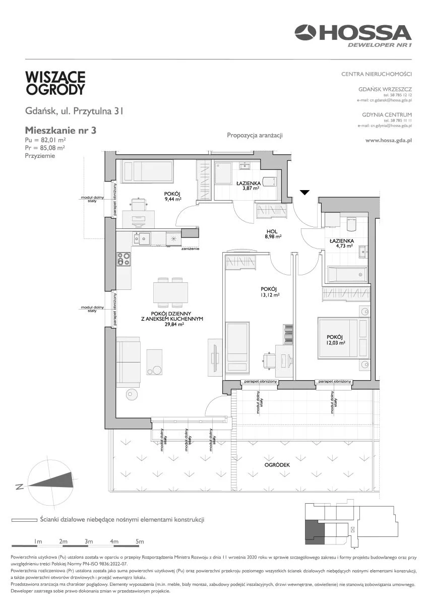 4 pokoje, mieszkanie 85,08 m², parter, oferta nr WO/P31/3, Wiszące Ogrody, Gdańsk, Jasień, Kiełpinek, ul. Przytulna