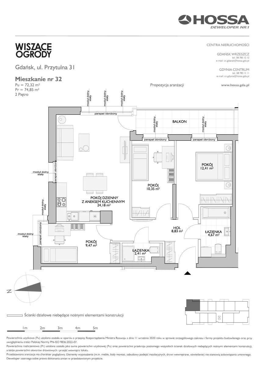4 pokoje, mieszkanie 74,85 m², piętro 2, oferta nr WO/P31/32, Wiszące Ogrody, Gdańsk, Jasień, Kiełpinek, ul. Przytulna