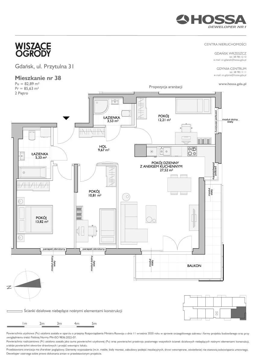 4 pokoje, mieszkanie 85,63 m², piętro 2, oferta nr WO/P31/38, Wiszące Ogrody, Gdańsk, Jasień, Kiełpinek, ul. Przytulna