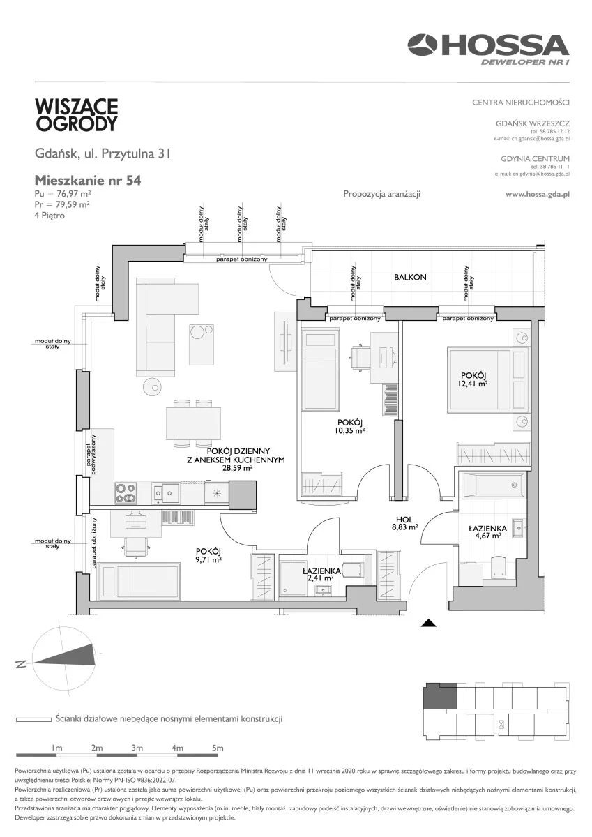 4 pokoje, mieszkanie 79,59 m², piętro 4, oferta nr WO/P31/54, Wiszące Ogrody, Gdańsk, Jasień, Kiełpinek, ul. Przytulna