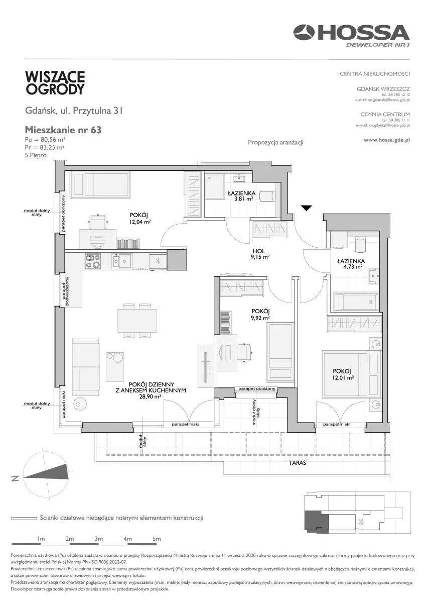 4 pokoje, mieszkanie 83,25 m², piętro 5, oferta nr WO/P31/63, Wiszące Ogrody, Gdańsk, Jasień, Kiełpinek, ul. Przytulna