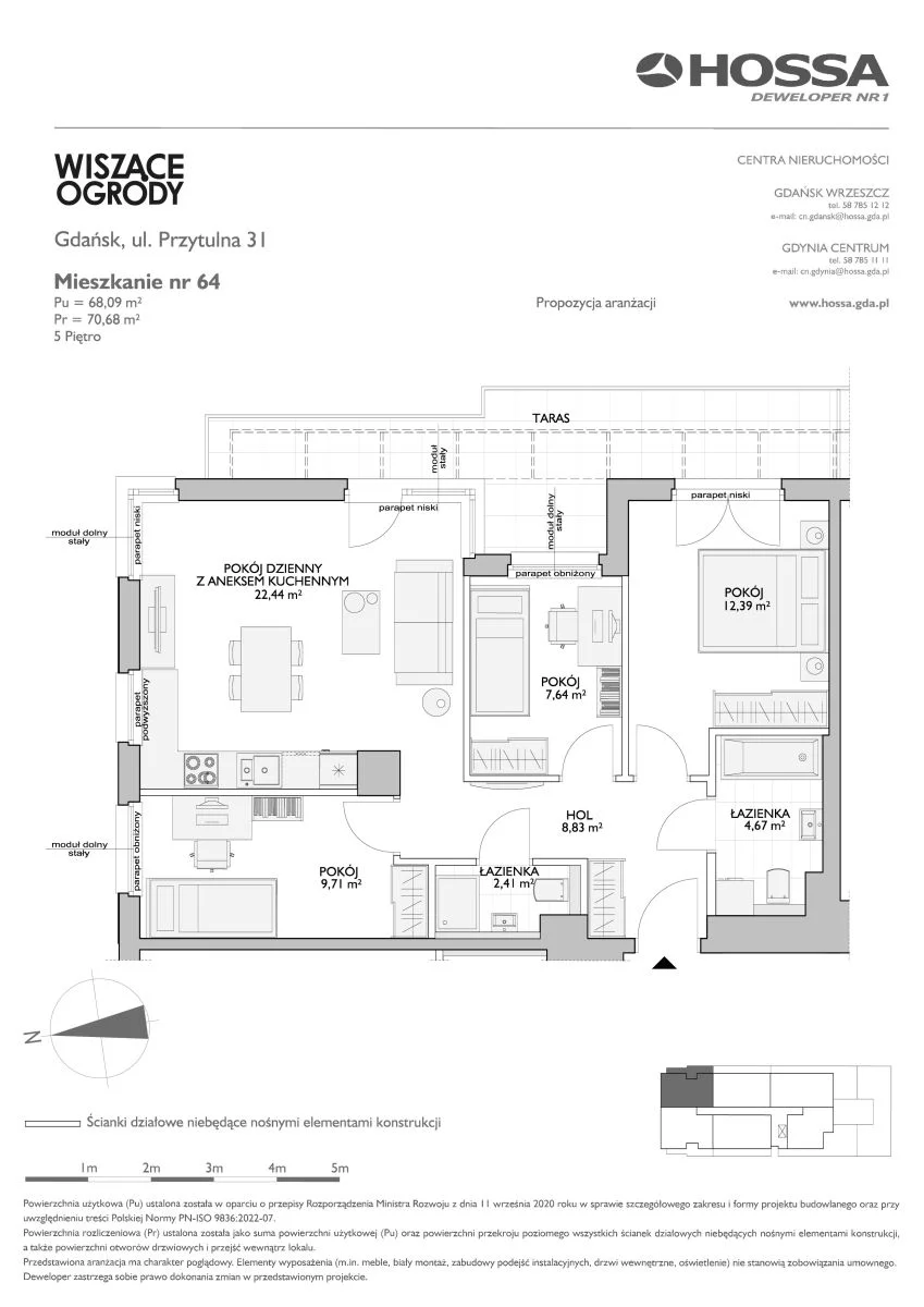 4 pokoje, mieszkanie 70,68 m², piętro 5, oferta nr WO/P31/64, Wiszące Ogrody, Gdańsk, Jasień, Kiełpinek, ul. Przytulna