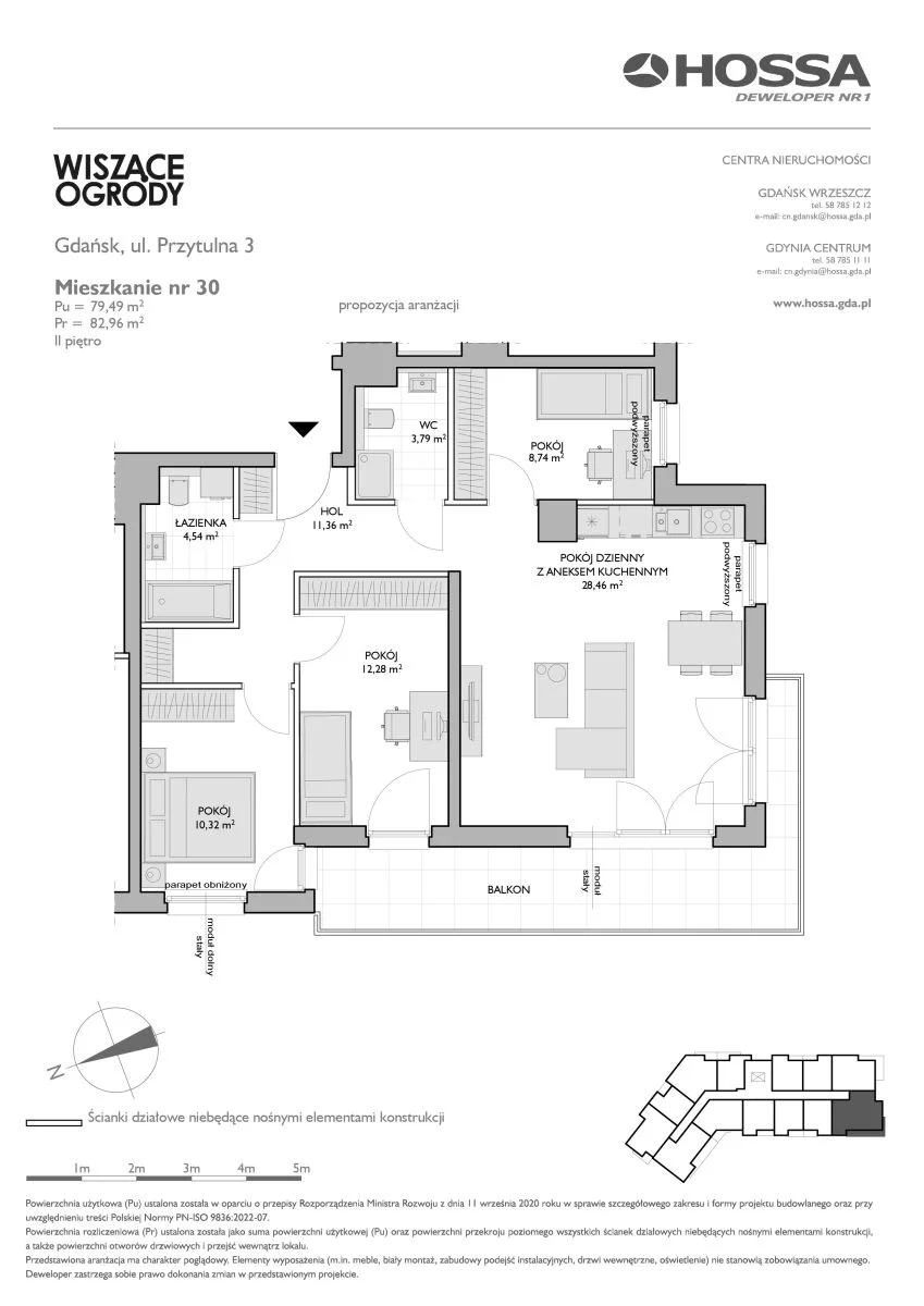4 pokoje, mieszkanie 82,96 m², piętro 2, oferta nr WO/P3/30, Wiszące Ogrody, Gdańsk, Jasień, Kiełpinek, ul. Przytulna