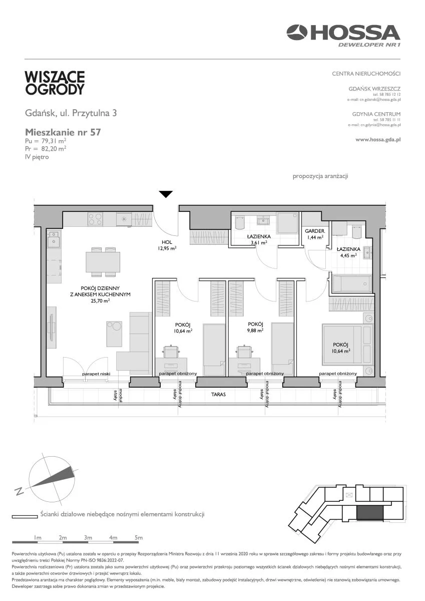 4 pokoje, mieszkanie 82,20 m², piętro 4, oferta nr WO/P3/57, Wiszące Ogrody, Gdańsk, Jasień, Kiełpinek, ul. Przytulna