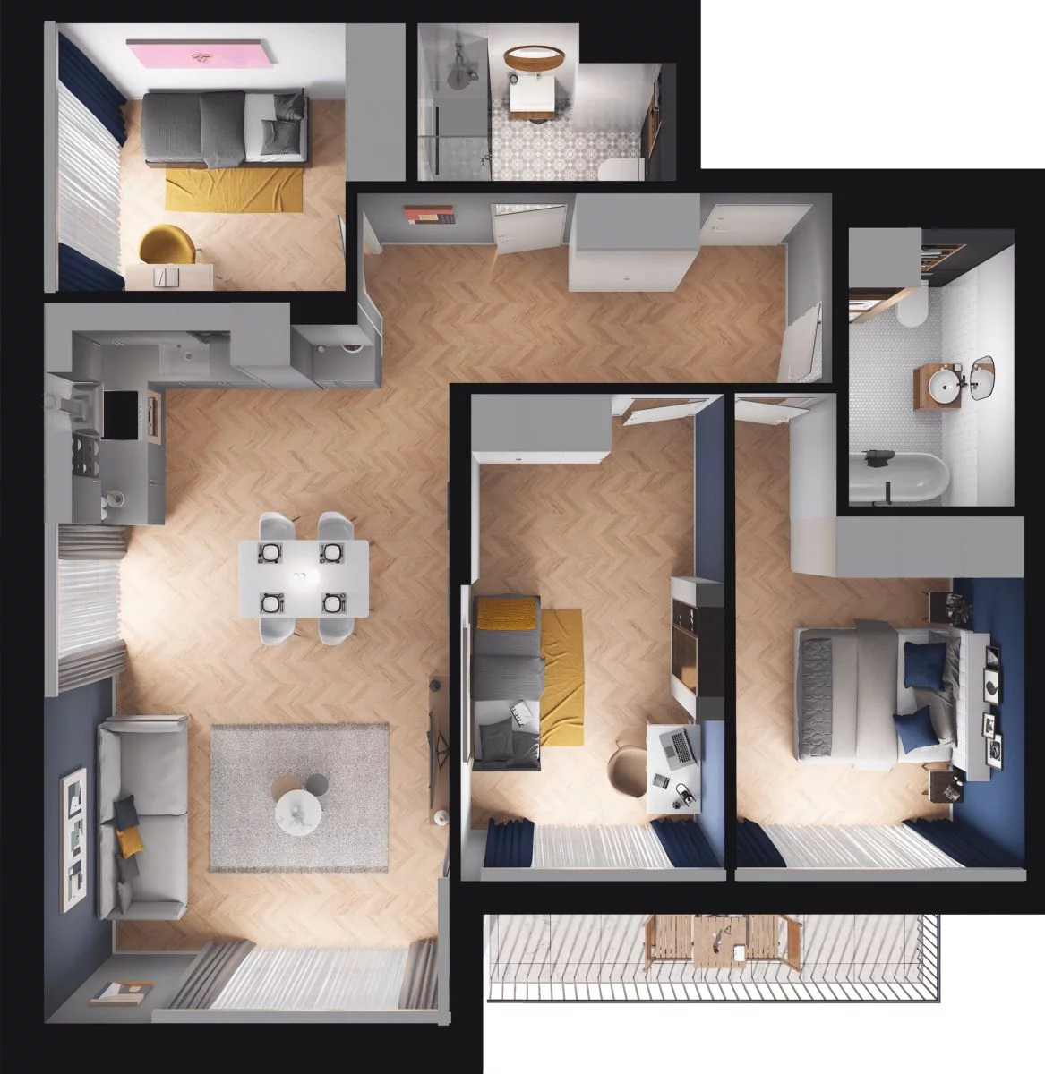 4 pokoje, mieszkanie 83,34 m², parter, oferta nr WO/B2/3, Wiszące Ogrody, Gdańsk, Jasień, Kiełpinek, ul. Przytulna
