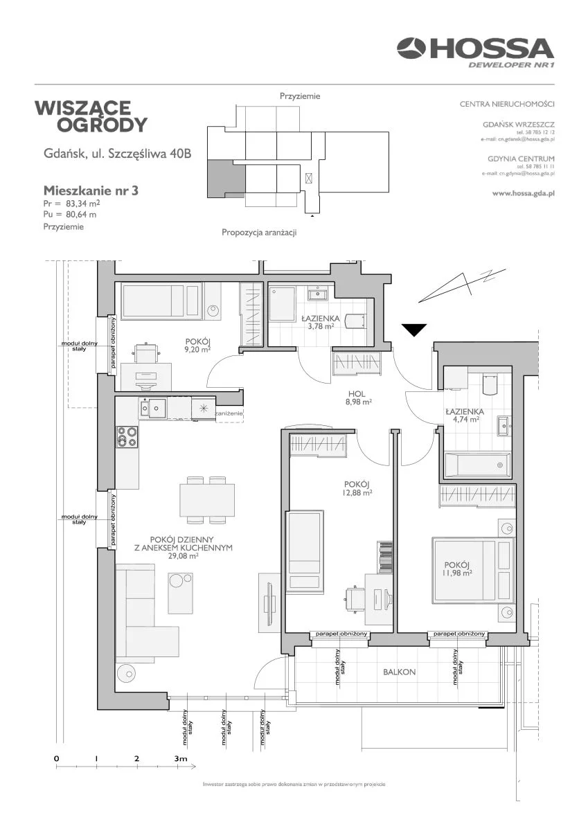4 pokoje, mieszkanie 83,34 m², parter, oferta nr WO/B2/3, Wiszące Ogrody, Gdańsk, Jasień, Kiełpinek, ul. Przytulna