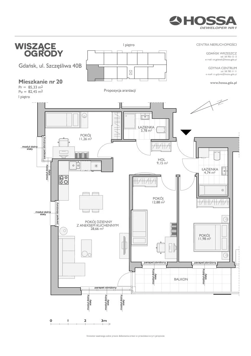 4 pokoje, mieszkanie 85,33 m², piętro 1, oferta nr WO/B2/20, Wiszące Ogrody, Gdańsk, Jasień, Kiełpinek, ul. Przytulna