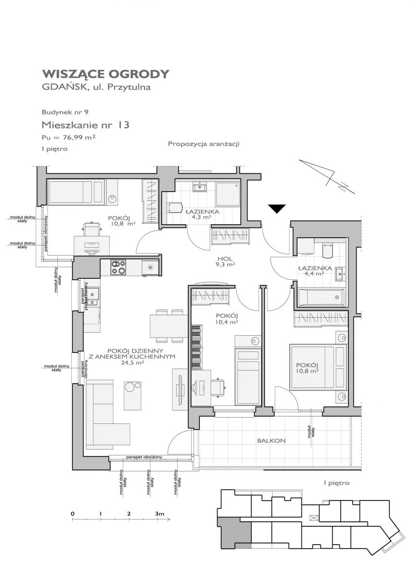 Mieszkanie 76,78 m², piętro 1, oferta nr WO/9/13, Wiszące Ogrody, Gdańsk, Jasień, Kiełpinek, ul. Przytulna