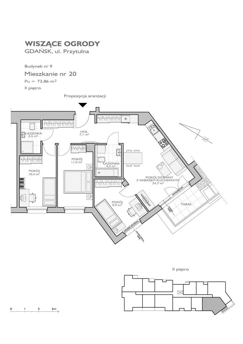 Mieszkanie 73,86 m², piętro 2, oferta nr WO/9/20, Wiszące Ogrody, Gdańsk, Jasień, Kiełpinek, ul. Przytulna