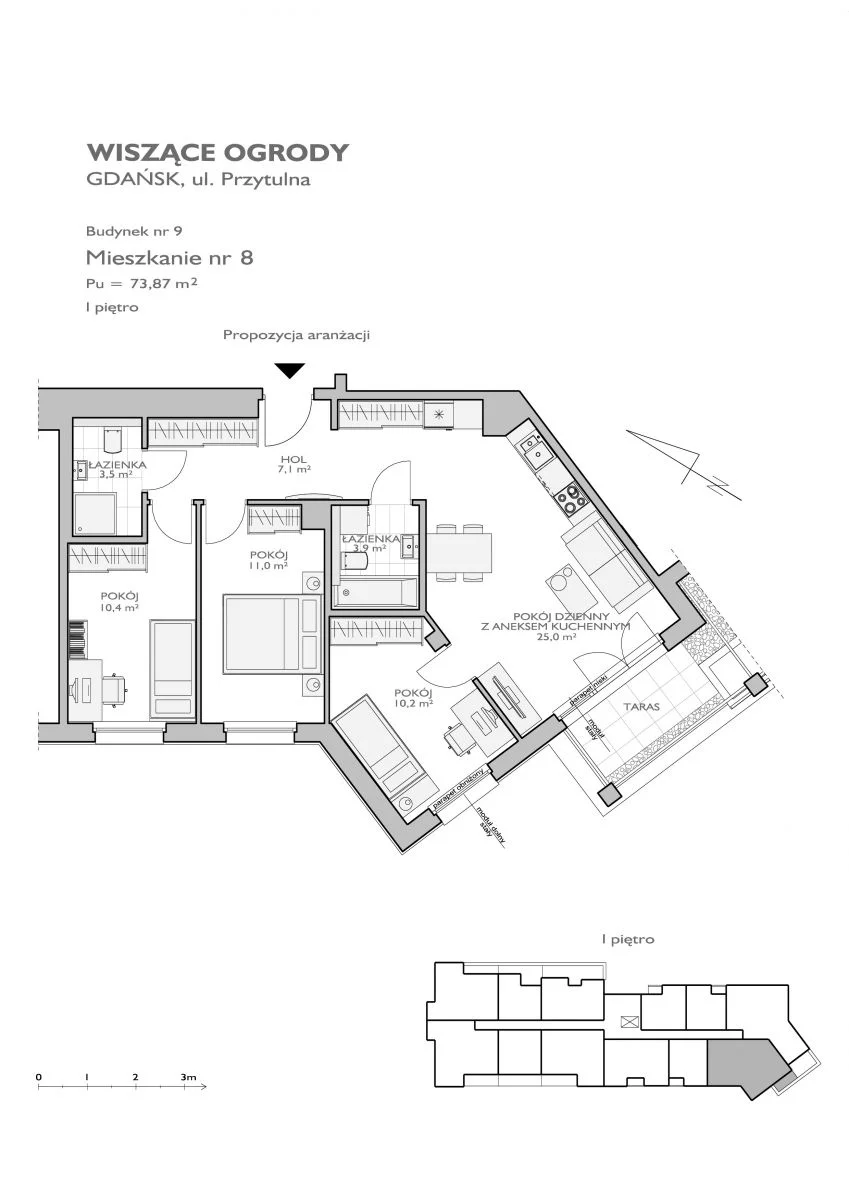 4 pokoje, mieszkanie 73,87 m², piętro 1, oferta nr WO/9/8, Wiszące Ogrody, Gdańsk, Jasień, Kiełpinek, ul. Przytulna