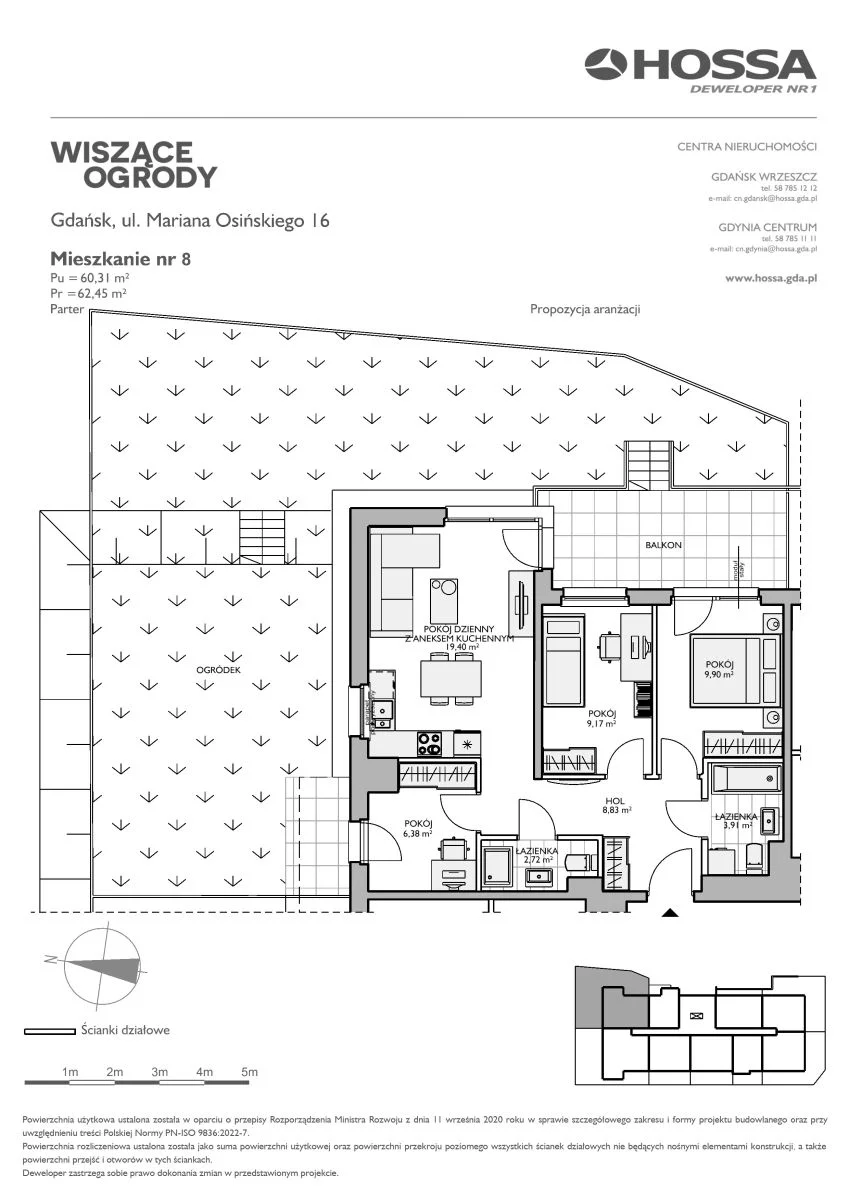 Mieszkanie 62,45 m², parter, oferta nr WO/O16/8, Wiszące Ogrody, Gdańsk, Jasień, Kiełpinek, ul. Przytulna