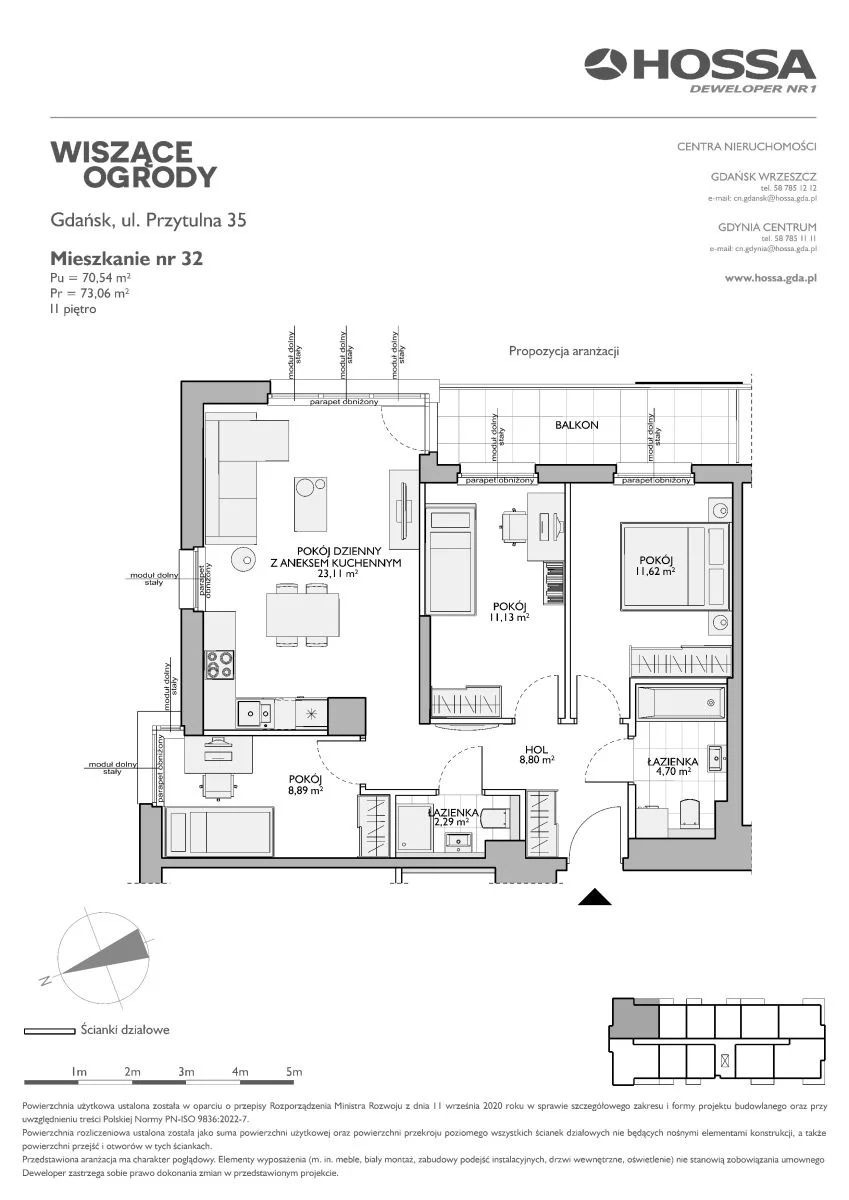 4 pokoje, mieszkanie 73,06 m², piętro 2, oferta nr WO/P35//32, Wiszące Ogrody, Gdańsk, Jasień, Kiełpinek, ul. Przytulna