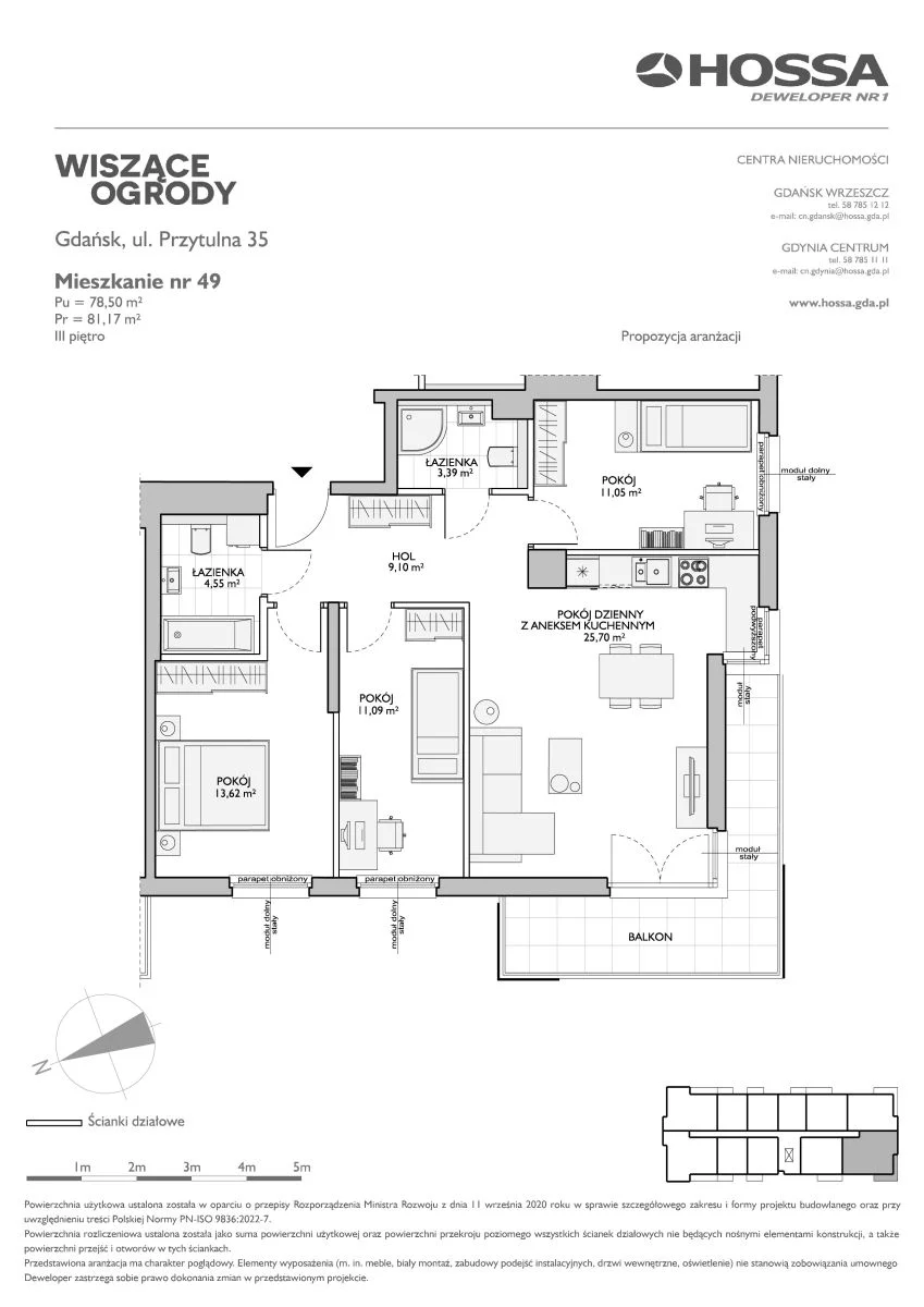 4 pokoje, mieszkanie 81,17 m², piętro 3, oferta nr WO/P35//49, Wiszące Ogrody, Gdańsk, Jasień, Kiełpinek, ul. Przytulna
