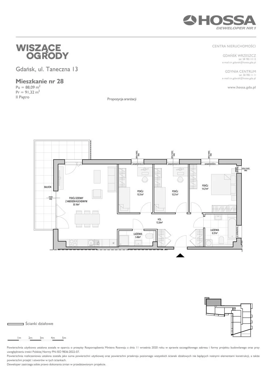 Mieszkanie 91,32 m², piętro 2, oferta nr WO/T/13/28, Wiszące Ogrody, Gdańsk, Jasień, Kiełpinek, ul. Przytulna