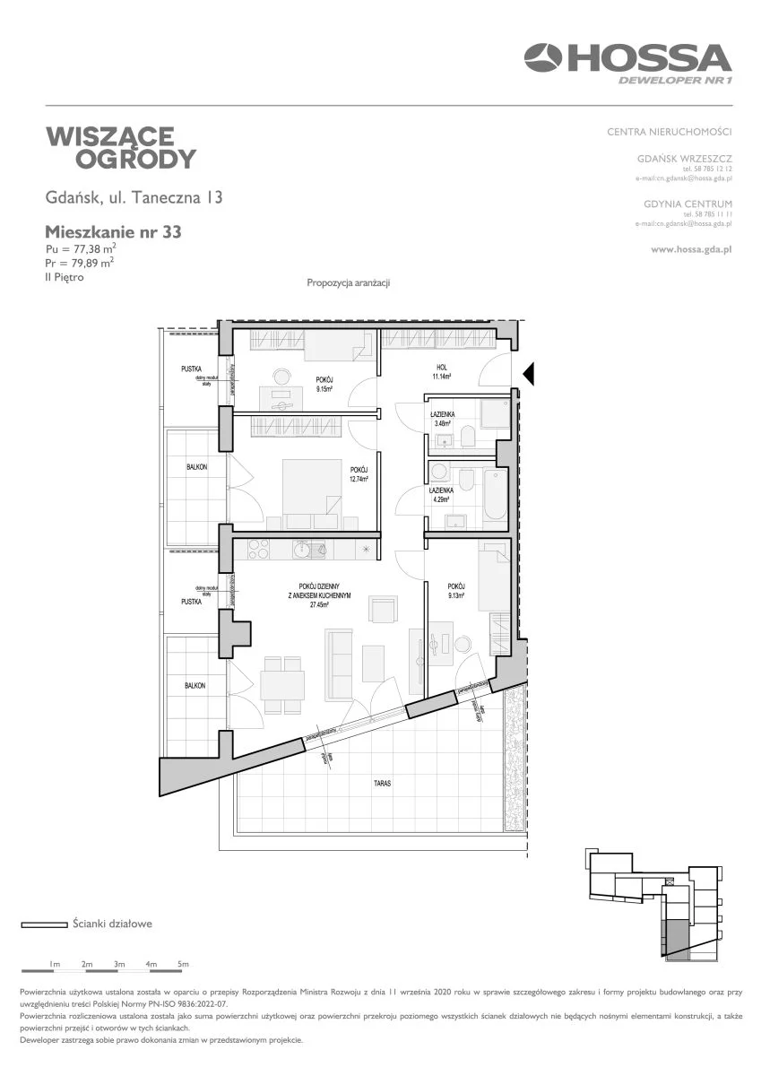 Mieszkanie 79,89 m², piętro 2, oferta nr WO/T/13/33, Wiszące Ogrody, Gdańsk, Jasień, Kiełpinek, ul. Przytulna