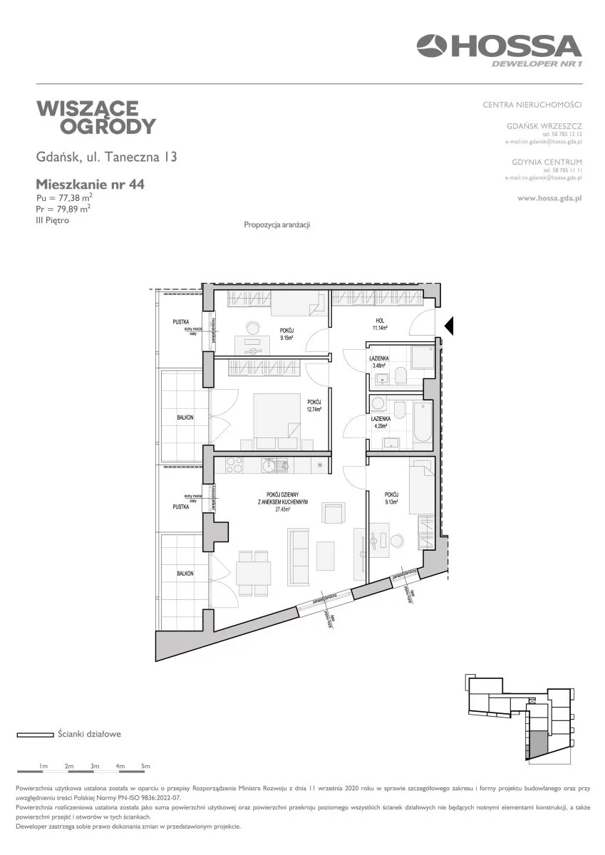 Mieszkanie 79,89 m², piętro 3, oferta nr WO/T/13/44, Wiszące Ogrody, Gdańsk, Jasień, Kiełpinek, ul. Przytulna-idx