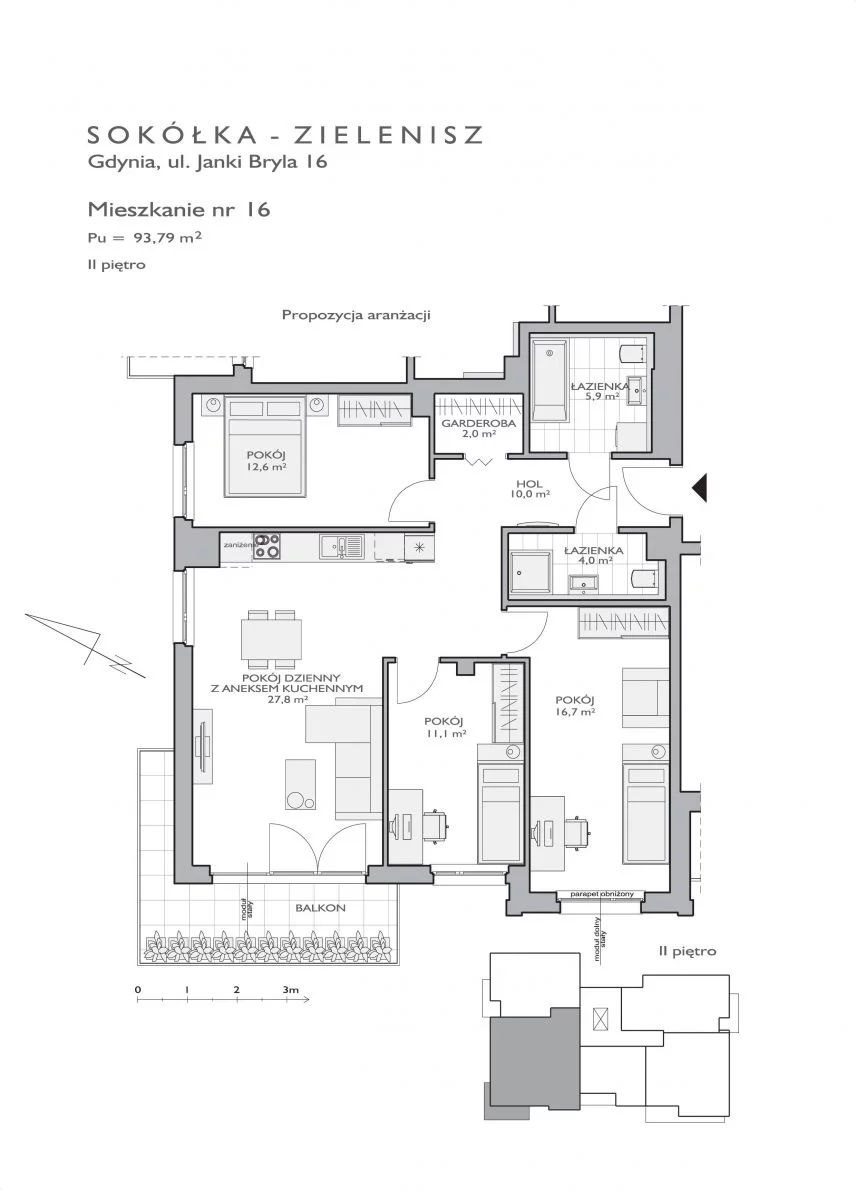 Mieszkanie 93,76 m², piętro 2, oferta nr SZ/JB/16/16, Sokółka Zielenisz, Gdynia, Chwarzno-Wiczlino, ul. bpa Baranauskasa
