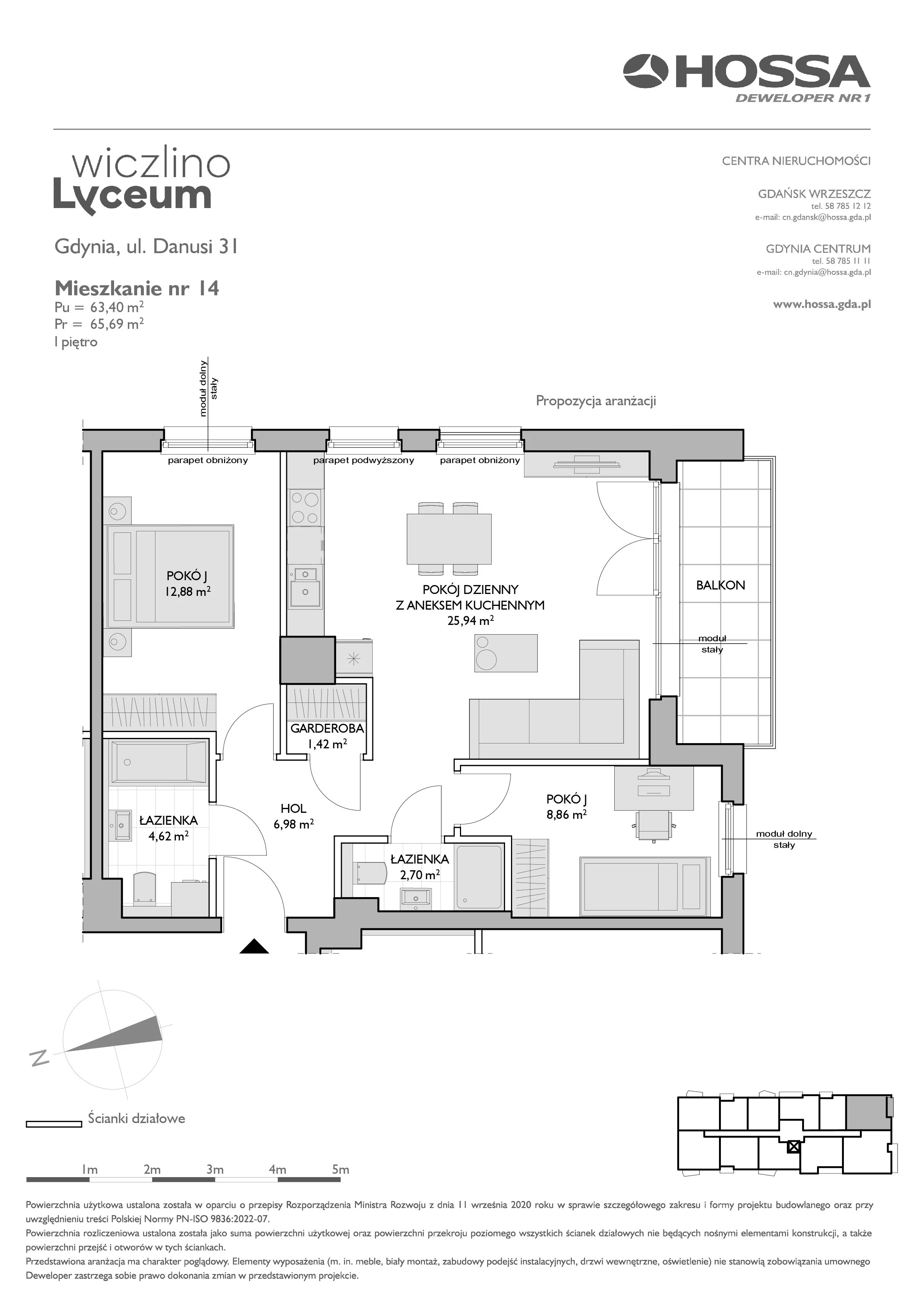 3 pokoje, mieszkanie 65,69 m², piętro 1, oferta nr WL/D31/14, Wiczlino Lyceum, Gdynia, Chwarzno-Wiczlino, Wiczlino, ul. Danusi 31 